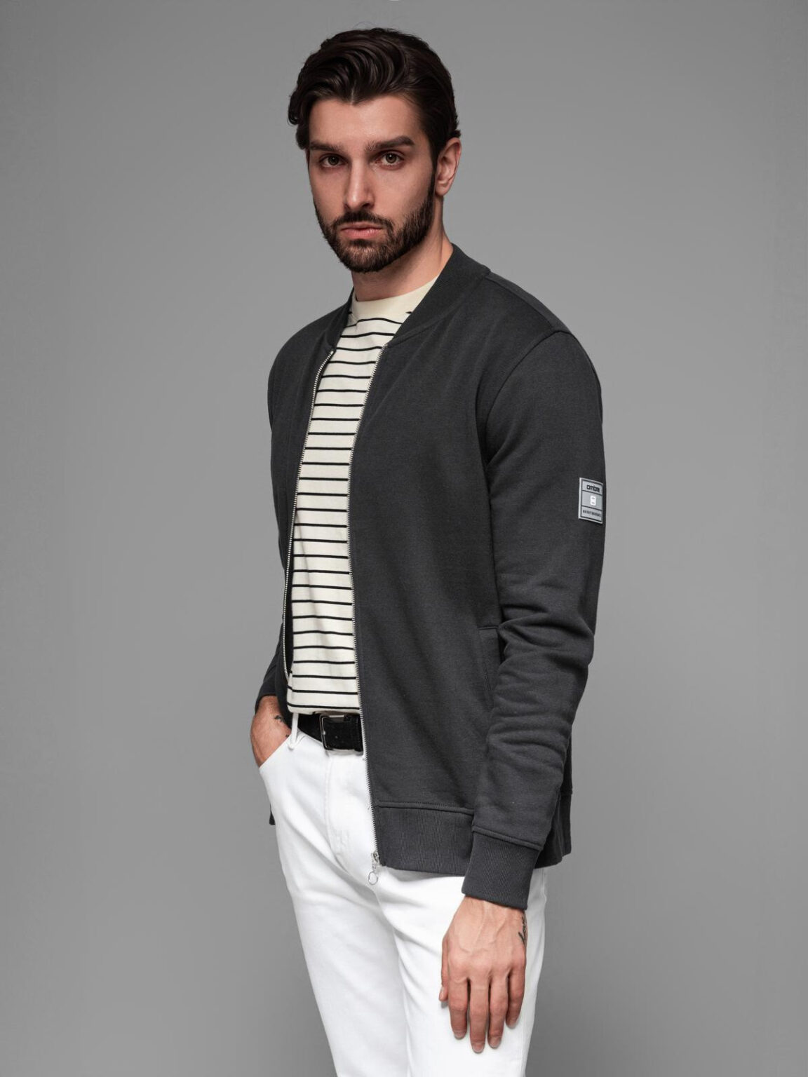 Ombre Cotton unbuttoned men's sweatshirt bomber - black