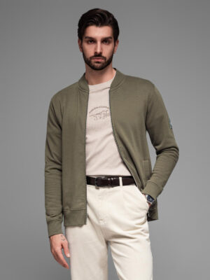 Ombre Cotton unbuttoned men's sweatshirt bomber - khaki