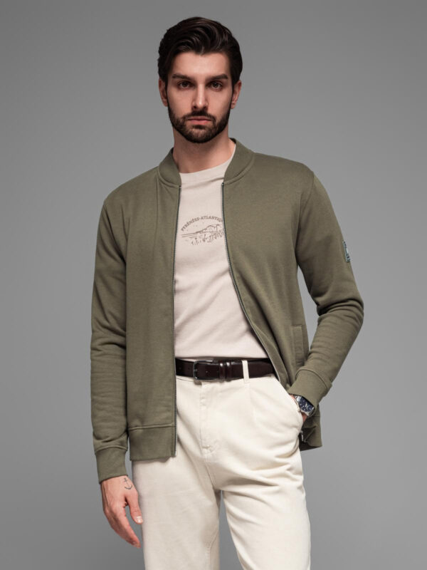 Ombre Cotton unbuttoned men's sweatshirt bomber - khaki