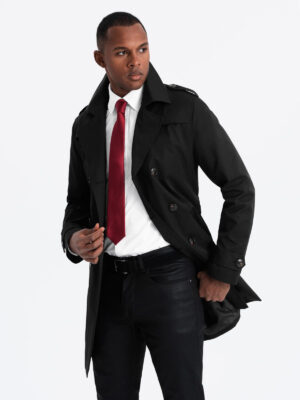 Ombre Elegant SLIM FIT men's trench coat with belt - black