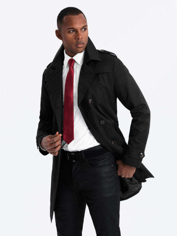 Ombre Elegant SLIM FIT men's trench coat with belt - black