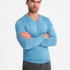 Ombre Elegant men's BASIC V-neck sweater with viscose - blue