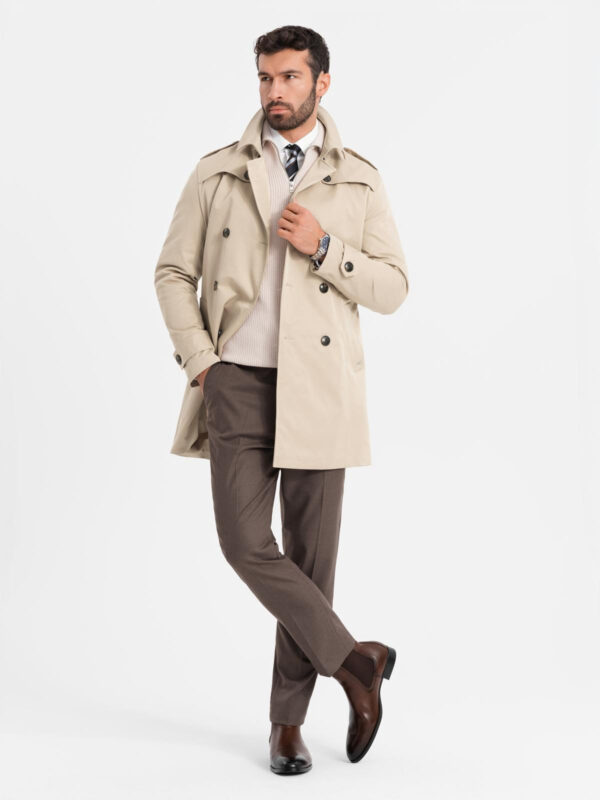 Ombre Elegant men's SLIM FIT trench coat with belt - beige