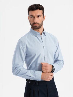 Ombre Elegant men's oxford shirt with embroidery - blue