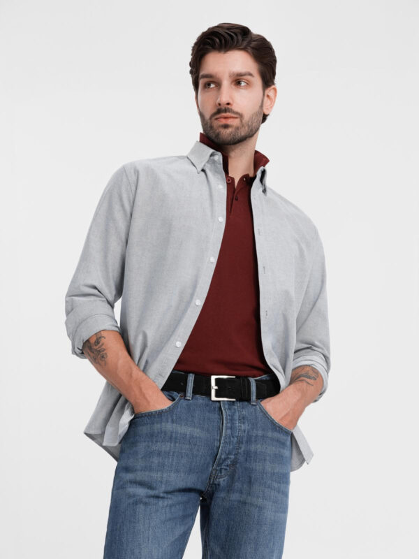 Ombre Elegant men's oxford shirt with embroidery - light grey