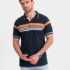 Ombre Fitted men's polo shirt with two-tone stripes - navy blue