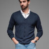 Ombre Knitted monochrome men's viscose cardigan - navy blue