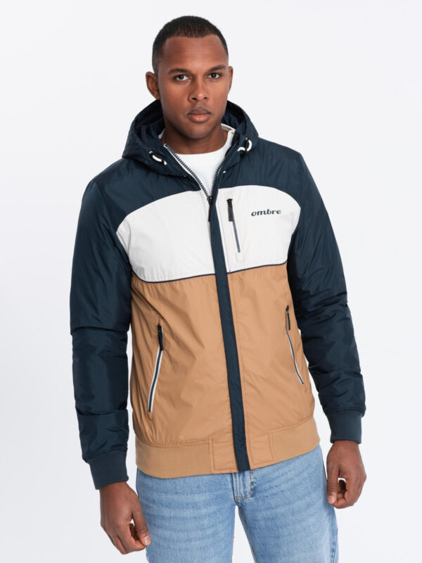 Ombre Lightweight colorful men's sports jacket with fleece - brown and navy blue