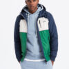 Ombre Lightweight colorful men's sports jacket with fleece - green and navy blue