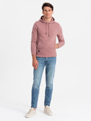Ombre Men's BASIC cotton sweatshirt kangaroo hoodie - dark pink