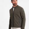 Ombre Men's BIKER jacket in structured fabric - dark olive green