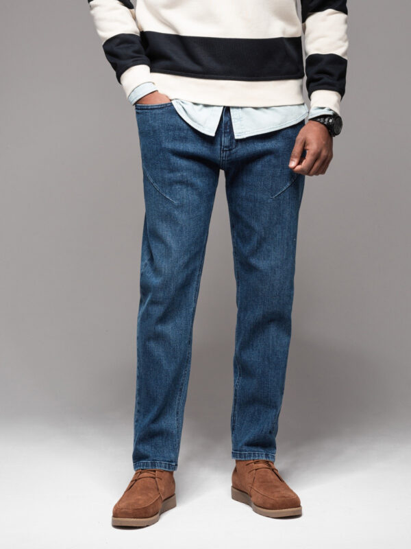 Ombre Men's CARROT FIT denim pants with decorative darts - dark blue