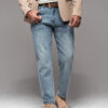 Ombre Men's CARROT FIT denim pants with decorative darts - light blue