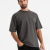 Ombre Men's LOOSE FIT cotton t-shirt with round neckline - gray-green