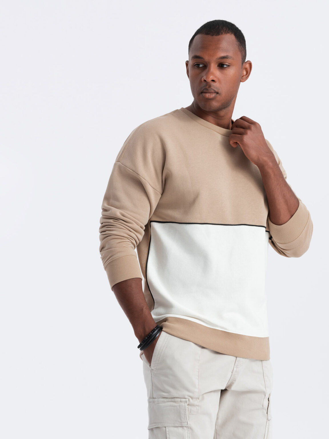 Ombre Men's OVERSIZE sweatshirt with contrasting color combination - beige