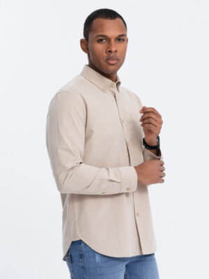 Ombre Men's REGULAR FIT cotton shirt with pocket - beige Ombre Men's REGULAR FIT cotton shirt with pocket - beige