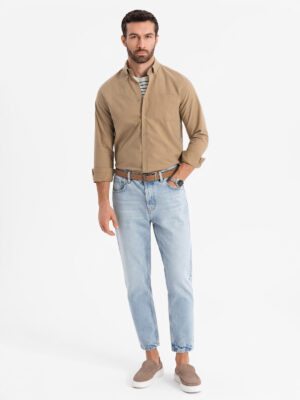 Ombre Men's REGULAR FIT cotton shirt with pocket - light brown