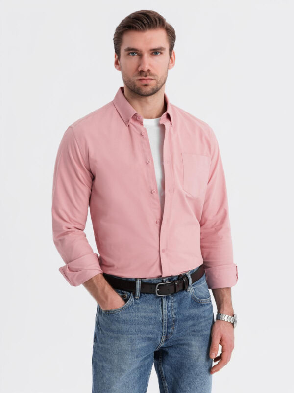 Ombre Men's REGULAR FIT cotton shirt with pocket - pink