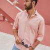 Ombre Men's REGULAR FIT shirt with pocket - pink