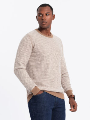 Ombre Men's RELAXED FIT knitted sweater with patterns - light brown Ombre Men's RELAXED FIT knitted sweater with patterns - light brown