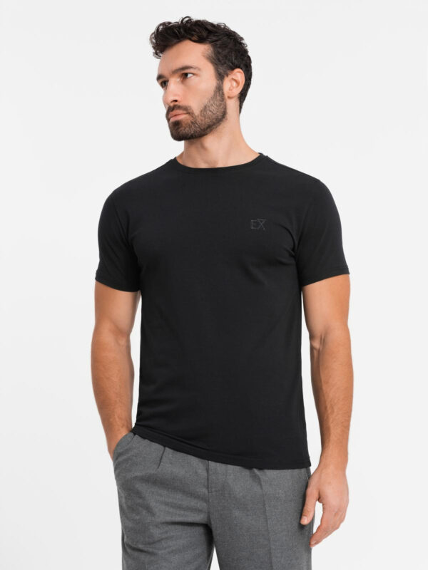 Ombre Men's SLIM FIT T-shirt with elastane and print - black