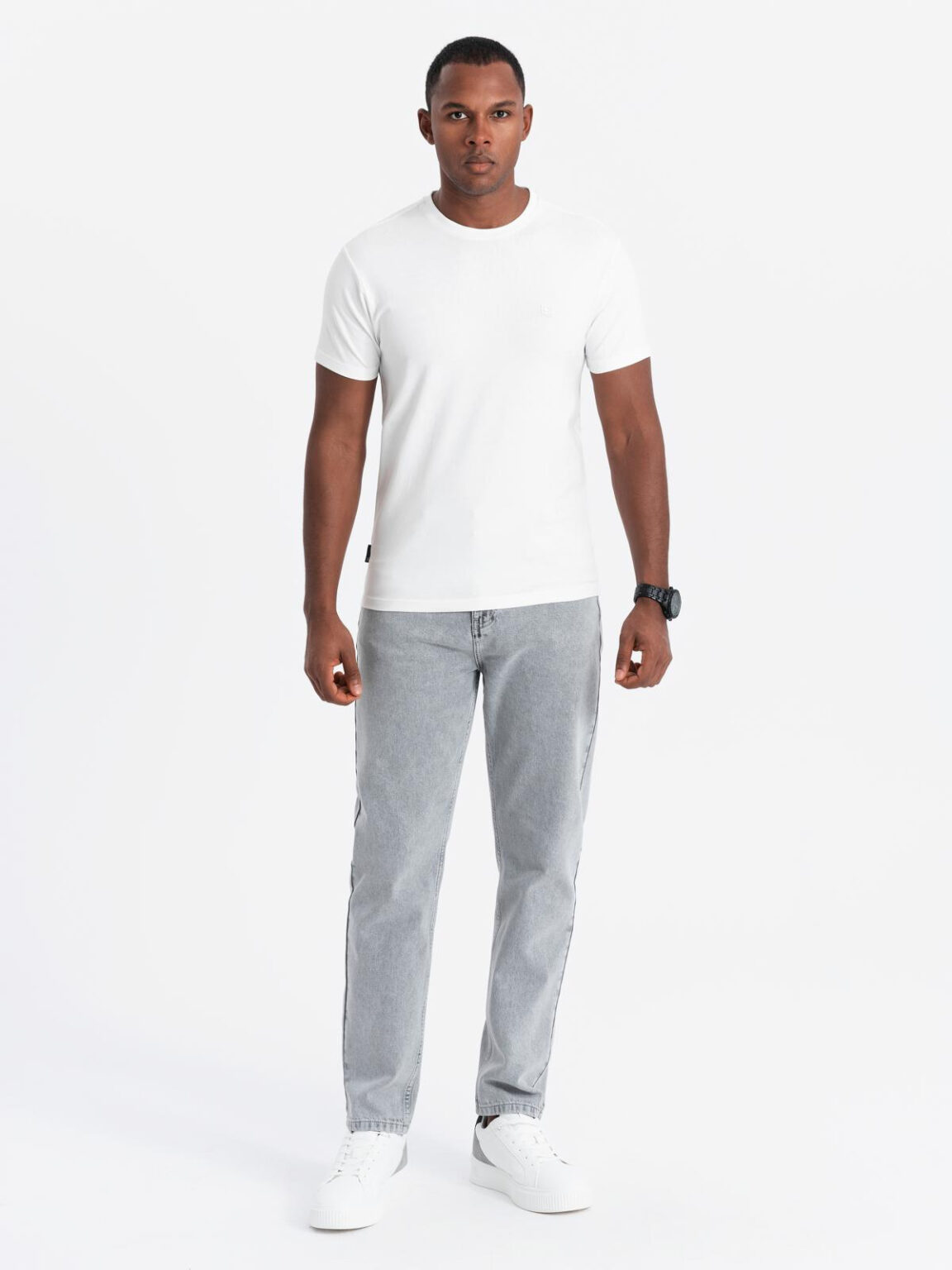 Ombre Men's SLIM FIT T-shirt with round neckline and logo - white