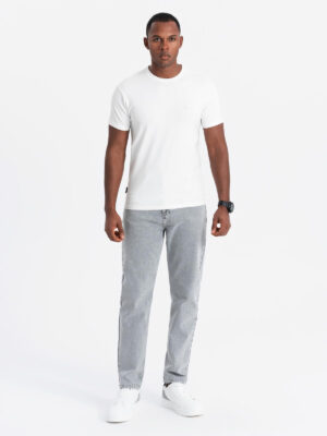 Ombre Men's SLIM FIT T-shirt with round neckline and logo - white