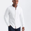 Ombre Men's SLIM FIT cotton shirt with stand-up collared colored stripes - white