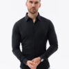 Ombre Men's SLIM FIT long sleeve knit shirt - black