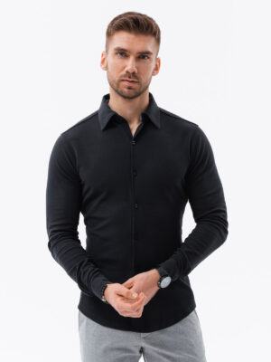 Ombre Men's SLIM FIT long sleeve knit shirt - black