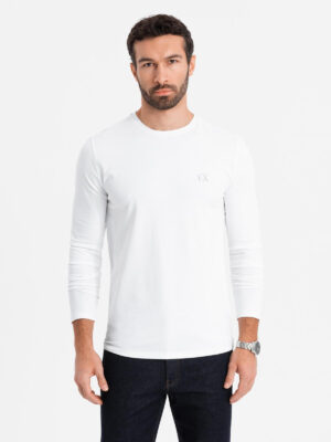 Ombre Men's SLIM FIT longsleeve with elastane and print - white