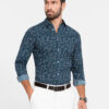 Ombre Men's SLIM FIT patterned cotton shirt - dark blue