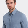 Ombre Men's SLIM FIT shirt in decorative fabric with pocket - blue OM-SHCS