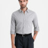 Ombre Men's SLIM FIT shirt in decorative fabric with pocket - grey