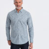 Ombre Men's SLIM FIT shirt in small leaf print - light blue