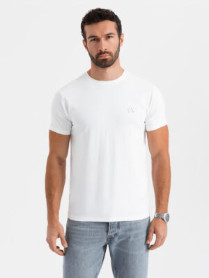 Ombre Men's SLIM FIT t-shirt with elastane and print - white