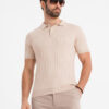 Ombre Men's SLIM FIT viscose vertical striped polo shirt - beige