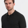Ombre Men's SLIM FIT viscose vertical striped polo shirt - black