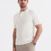 Ombre Men's SLIM FIT viscose vertical striped polo shirt - broken white