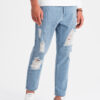 Ombre Men's TAPERED FIT denim pants with holes - light blue