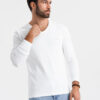Ombre Men's V-neck SLIM FIT longsleeve with elastane and print - white