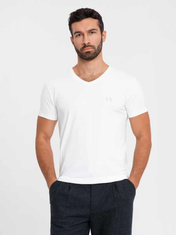 Ombre Men's V-neck SLIM FIT t-shirt with elastane and print - white
