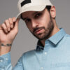 Ombre Men's baseball cap with visor and rectangular patch - cream