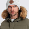 Ombre Men's beanie cap with round embossed patch - broken white
