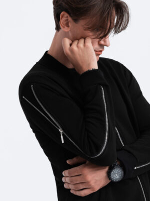 Ombre Men's bomber jacket with decorative zips on sleeves AMSTERDAM