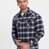 Ombre Men's checkered flannel shirt with pockets - navy blue and red