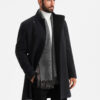 Ombre Men's coat with high collar and asymmetrical fastening - black