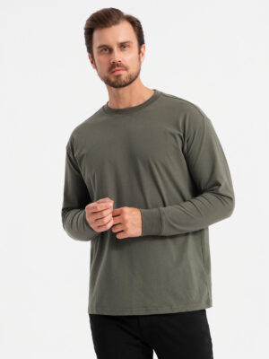 Ombre Men's cotton LOOSE FIT longsleeve with round neckline - gray-green