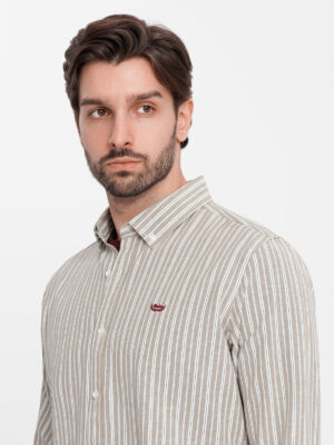 Ombre Men's cotton REGULAR FIT shirt with fine stripes - beige