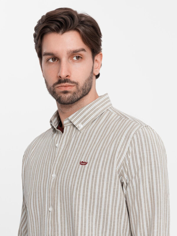 Ombre Men's cotton REGULAR FIT shirt with fine stripes - beige
